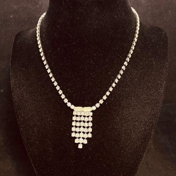 Unbranded Jewelry - Vintage Silver Tone With Clear Rhinestones Choker Necklace 16" (3838)